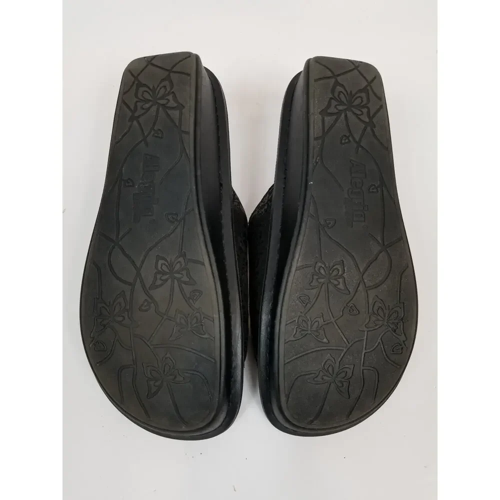 Alegria VIV-878 Black Embossed Leather Slides Sandals Black Size 40 / US 9.5